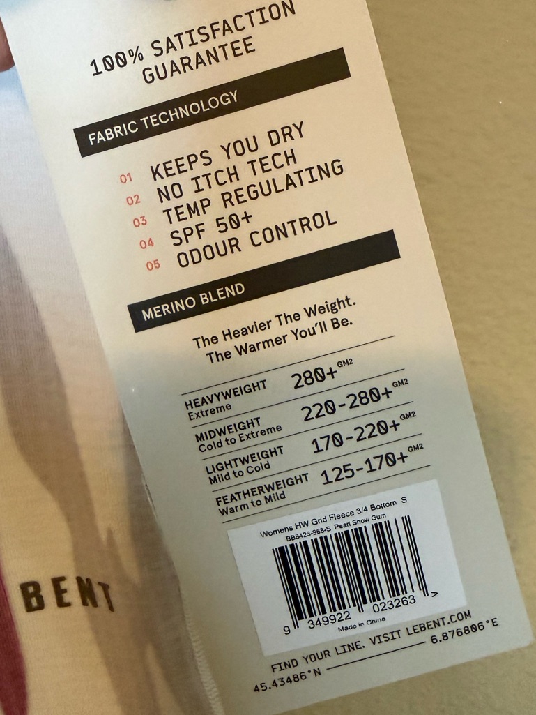 L Bent Womens Heavyweight Grid Fleece 3/4 Wool Blend Legging Nwt Small — image 6 of 8